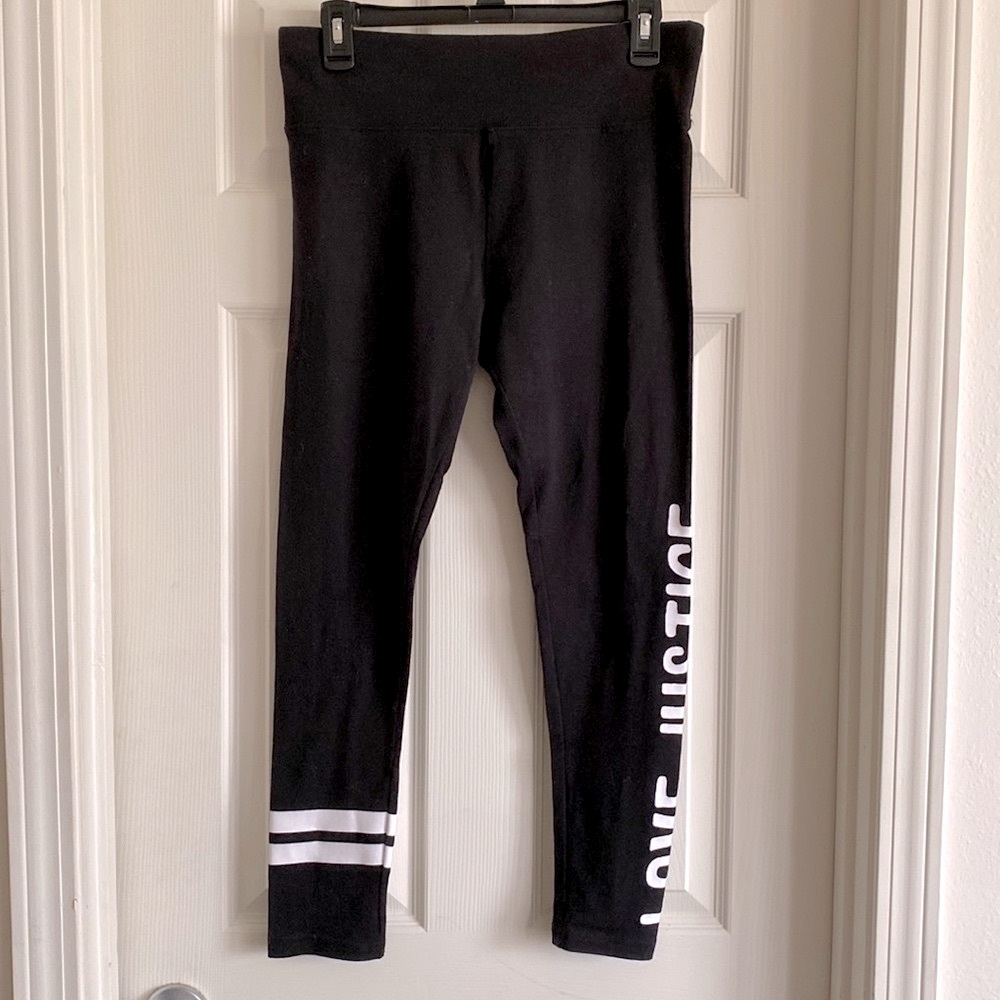 LKNEW Justice Active Girl’s 18 PLUS Black Leggings White Stripes